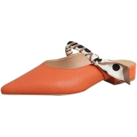 womens sandals baotou orange half slippers low heel pointed toe elegant versatile ladies single shoes chain decoration mules