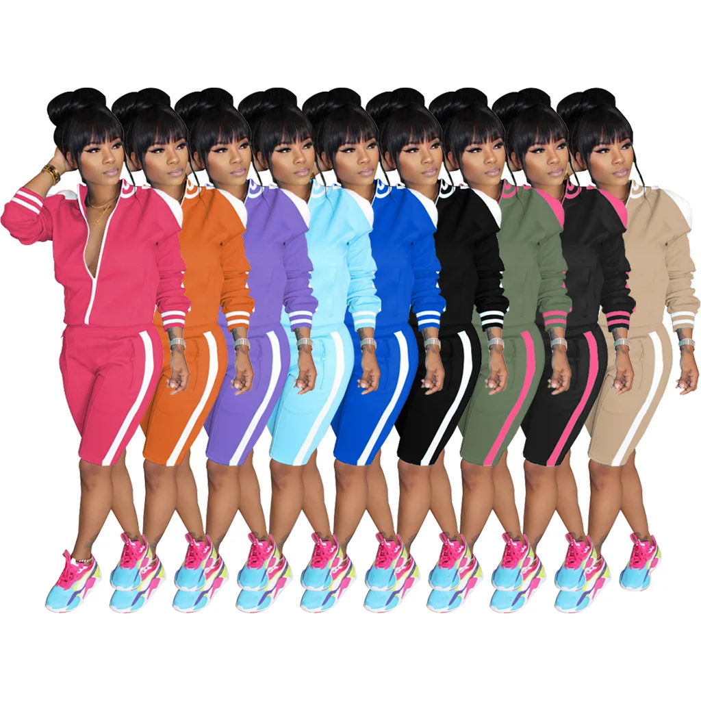 

Autumn Winter Two Piece Set Tracksuit for Women Long Sleeve Striped Coat and Skinny Pants Sweat Suits Casual Sportswear Outfits