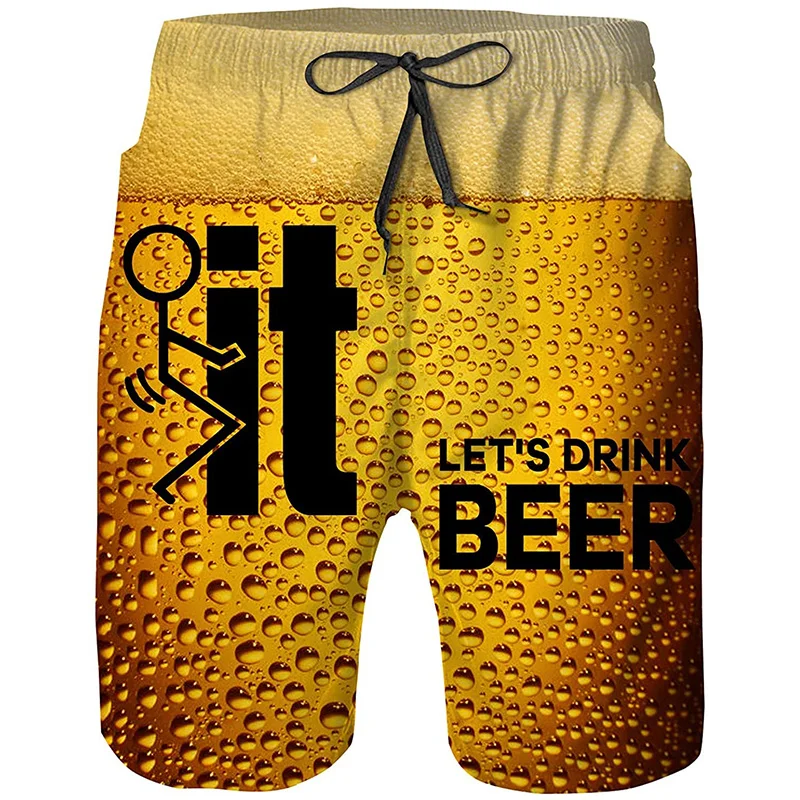 Beer Graphic Board Shorts Pants Men 3D Gulf Casual Printed Beach Summer Cool Surf Swim Trunks Hawaii Swimsuit Ice