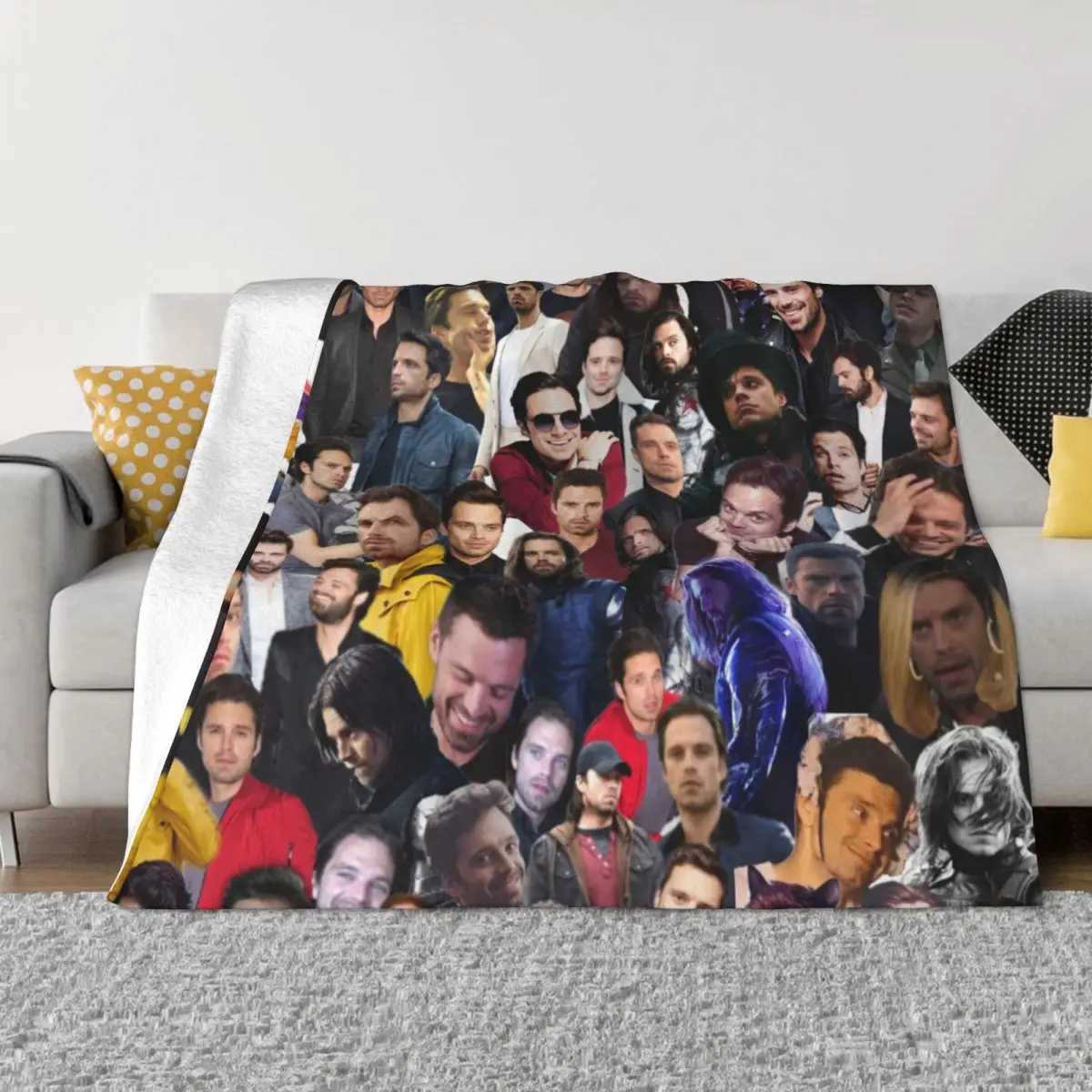 

Sebastian Stan Collage Flannel Throw Blankets Blankets for Home Car Lightweight Bedding Throws
