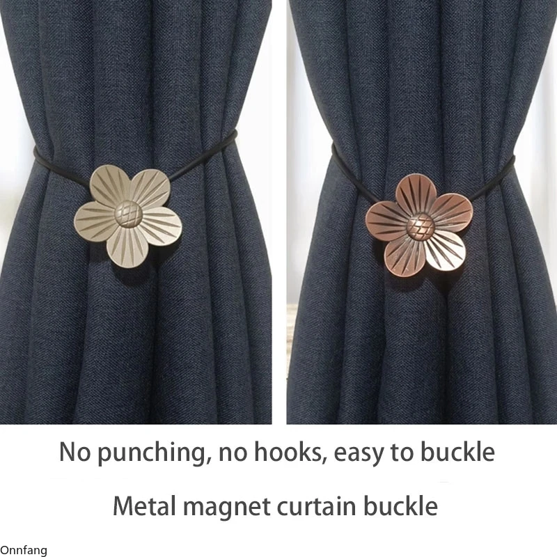 

New Black Creative Punch-free European-style Metal Magnet Flower Curtain Buckle Strap Magnetic Buckle Gift For Home
