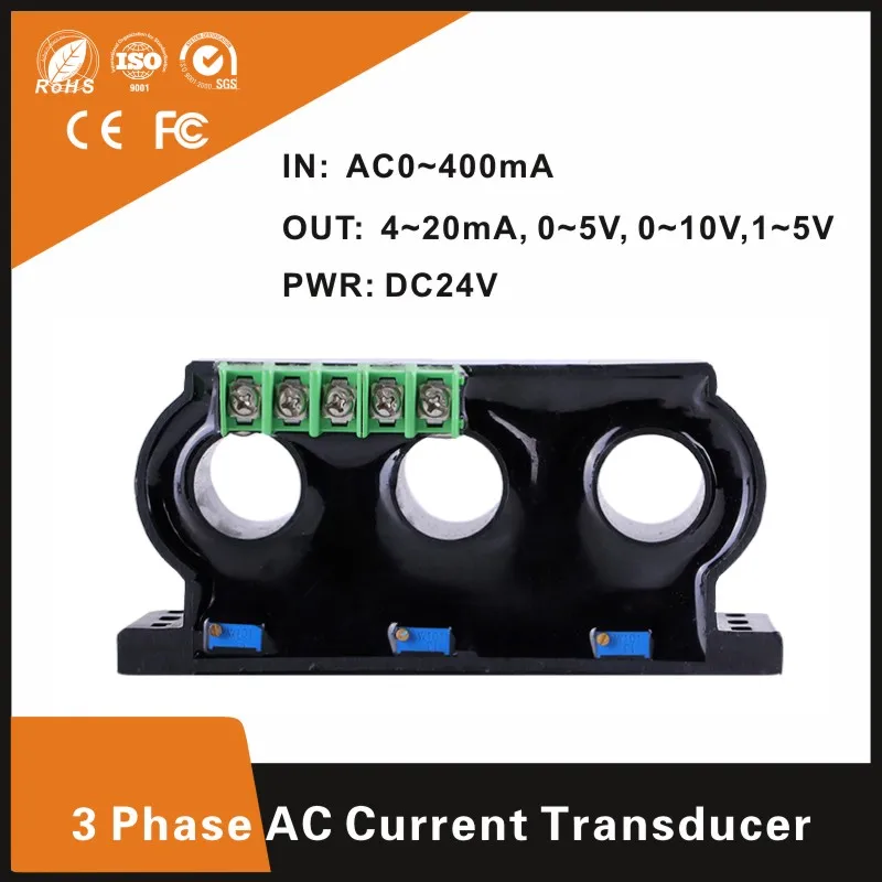 

AC 0-100A 3 Phase Current Transducer 3 wire Analog Output 4-20ma 0-10v Three Phase AC Current Transducer