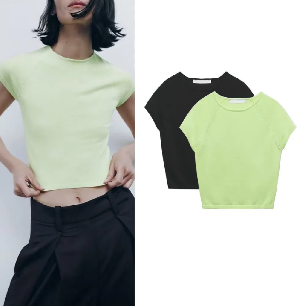 

COS LRIS 2023 summer new fashion black casual all-match tight-fitting French short round neck short-sleeved knitted top 3390015