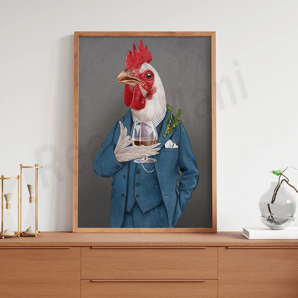 Портрет с забавными животными картины рисунком цыплят и напитков домашние