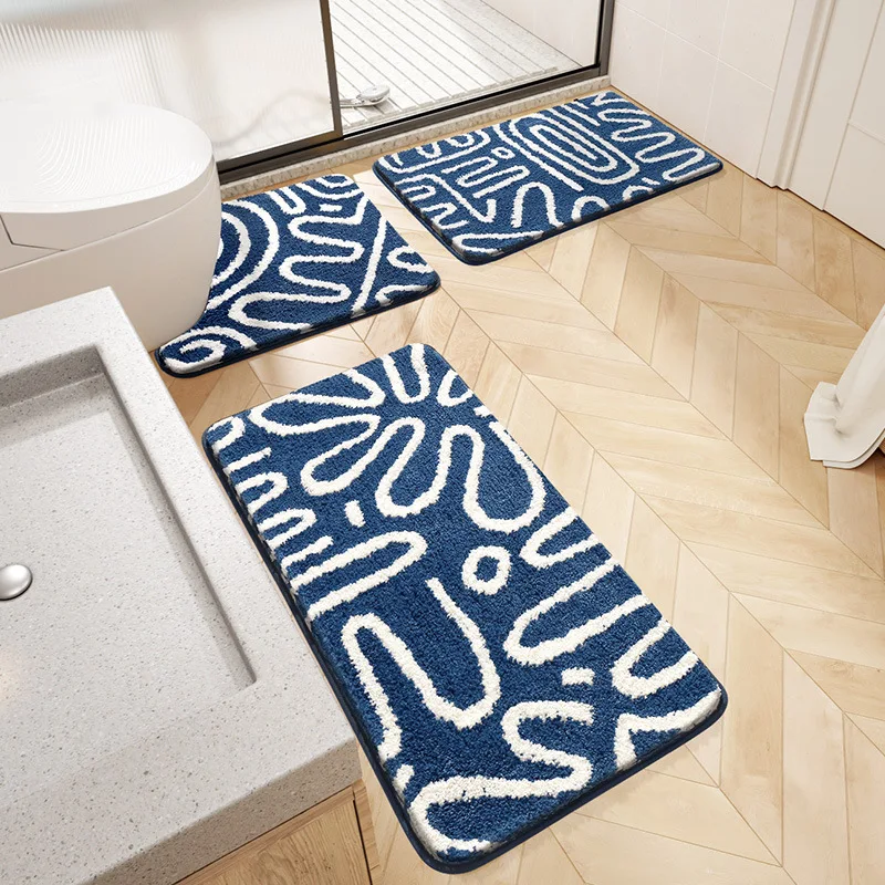 

Декоративный коврик для ванной, качественный синий набор, художественный коврик для ванной и напольный полосатый утолщенный Флокированный белый цвет, высота