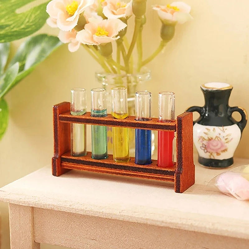 

1Set 1:12 Dollhouse Miniature Color Test Tube w/Rack Model Laboratory Decor Toy Doll House Accessories
