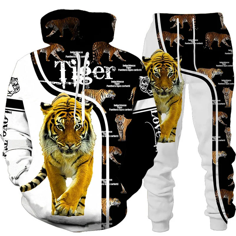 

2022 Animal 3D Tiger Hoodie + Pants Suit Cool Men Women 2 Pcs Sportwear Tracksuit Set Autumn And Winter Men's Clothing