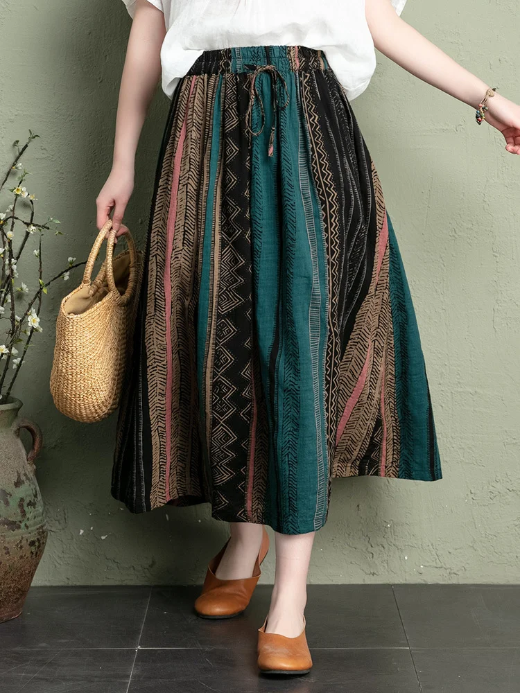 Женская льняная юбка с принтом Max LuLu Повседневная Свободная хлопковая цветочным