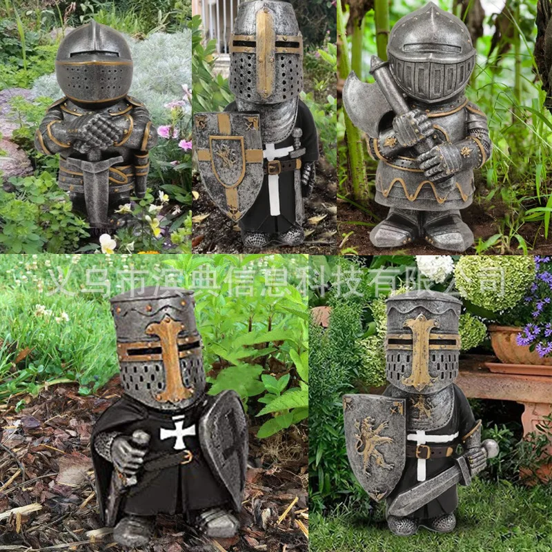 

Whimsical Knight Gnomes Guard Garden Sculpture: Handcrafted Resin Statue
