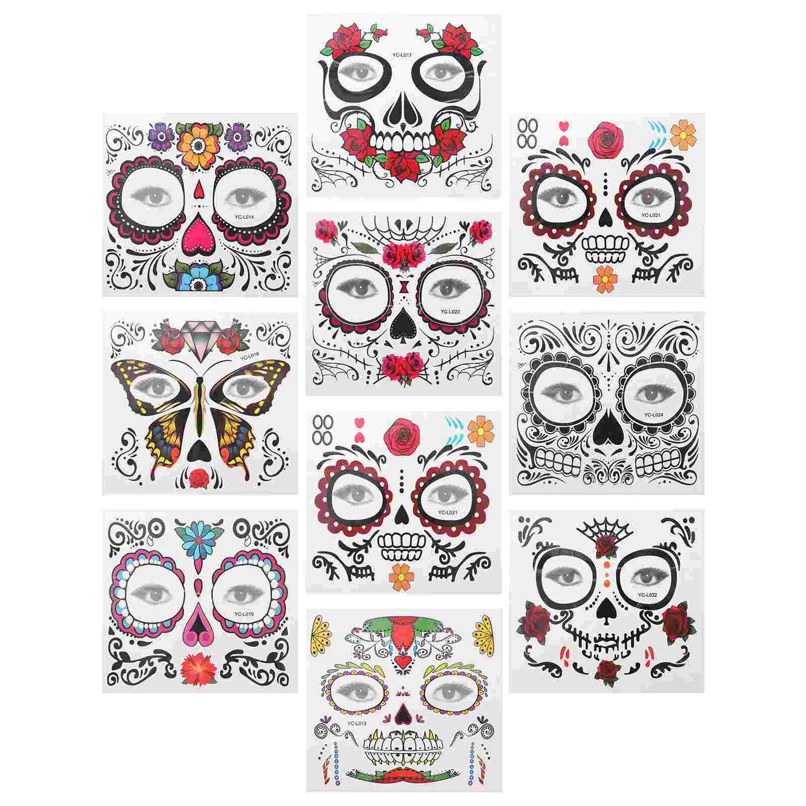 

10 Sheets Temporary Scary Face Stickers Festival Decal