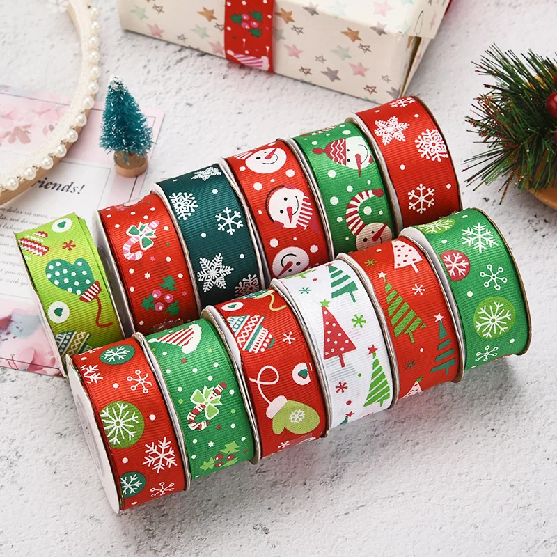 

5Yards/Lot 25mm Christmas Ribbon Printed Grosgrain Ribbon for Gift Wrapping Wedding Decoration Hair Bows DIY Accessories