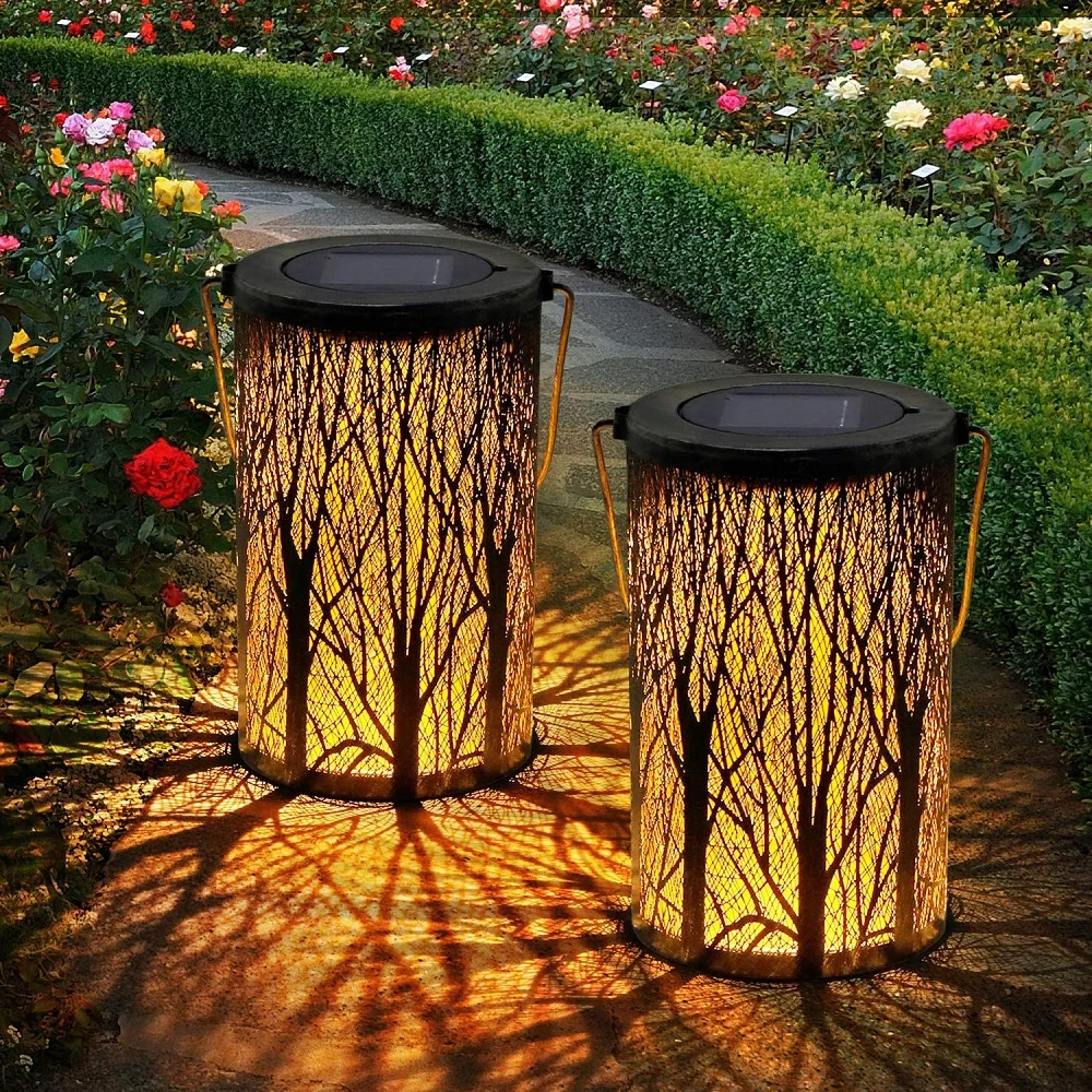 

LED Outdoor Solar Lights Retro Garden Courtyard Decor Night Lamp Metal Waterproof Hanging Lantern Landscape Projection Lights