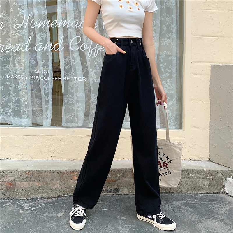 

DD1415 New high waist slim drape wide leg denim mopping women's pants jeans