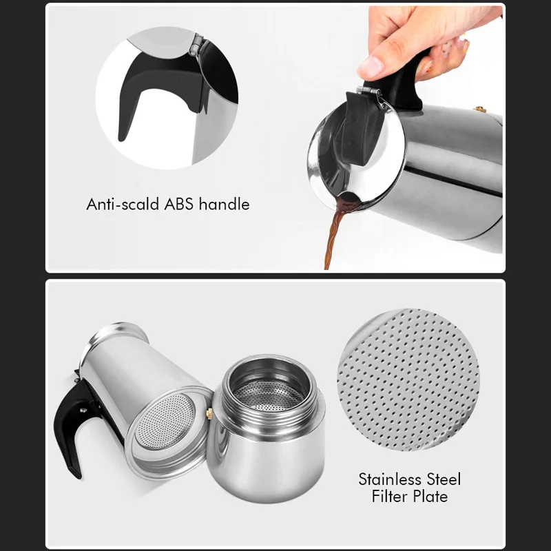 Кофеварка Moka Pot из нержавеющей стали для приготовления эспрессо итальянская