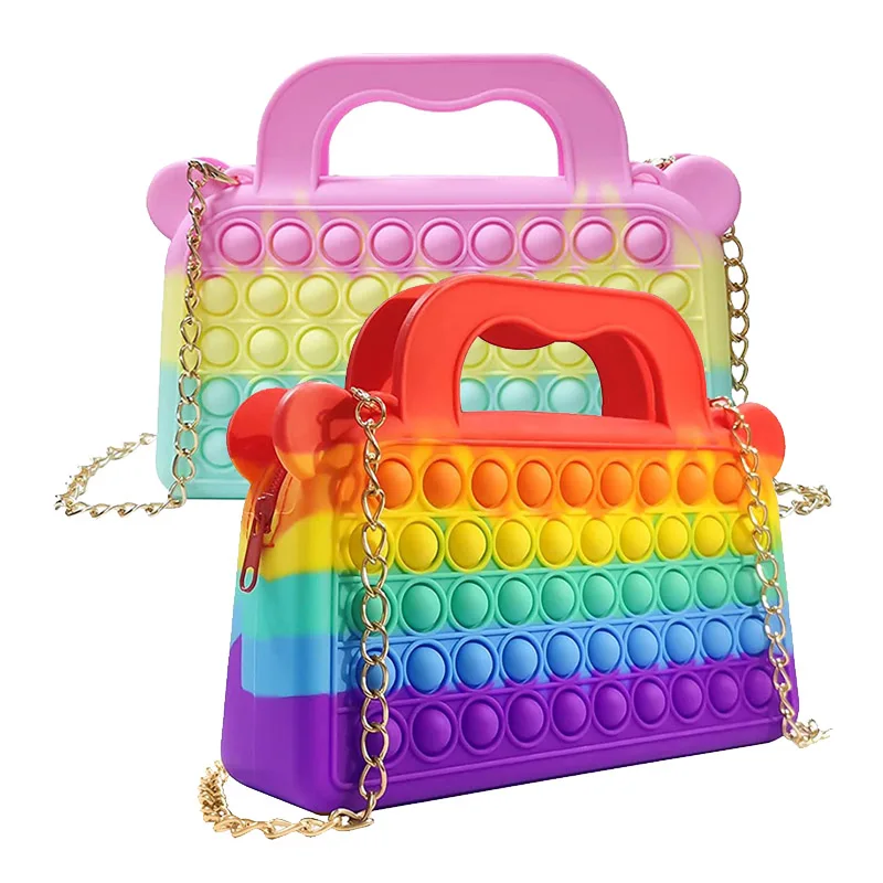 

Rainbow Handbag Bubble Sensory Fidget Toy Shoulder Bag Purse for Kids Girls Women Party Gifts Macaron Crossbody Bags