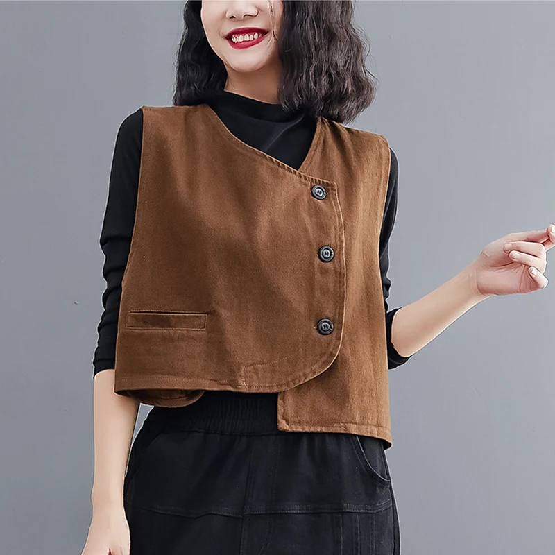 

Vintage Punk Style Vest For Women Korean Summer Autumn Black Coffee Vests Oversized Sleeveless Jacket Veste Femme