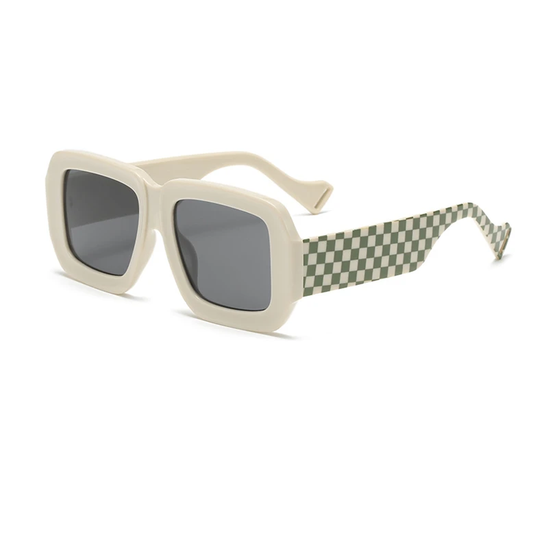

Plaid Wide Leg Big Frame Sunglasses Women Trendy Ins Fashion Candy Colore Sun Glasses Grid Print Temple UV400