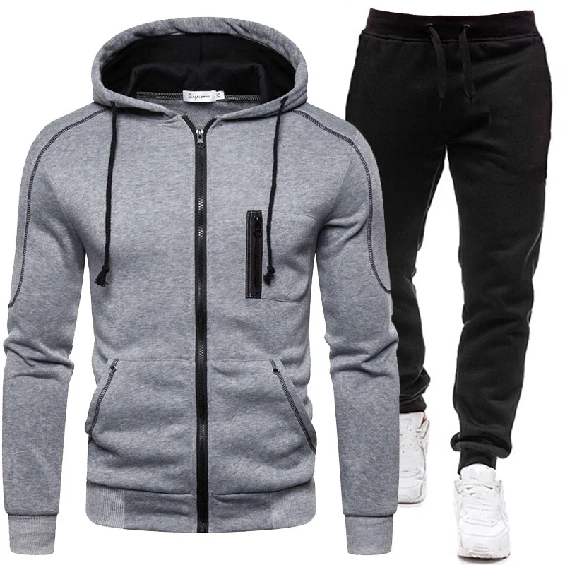 

Men's casual sweater 2022 spring autumn sports jacket zippered hoodies and sweatpants 2 piece men's large size clothing