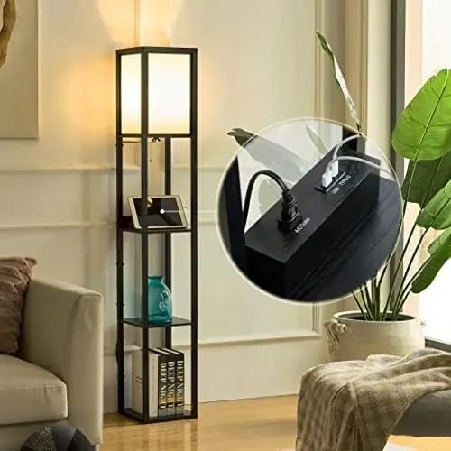 

LED Floor Lamps with Shelves, Sturdy Corner Shelf Floor Lamps for Living Room, Fast Charging USB/Type-C Power Outlet, Durable St