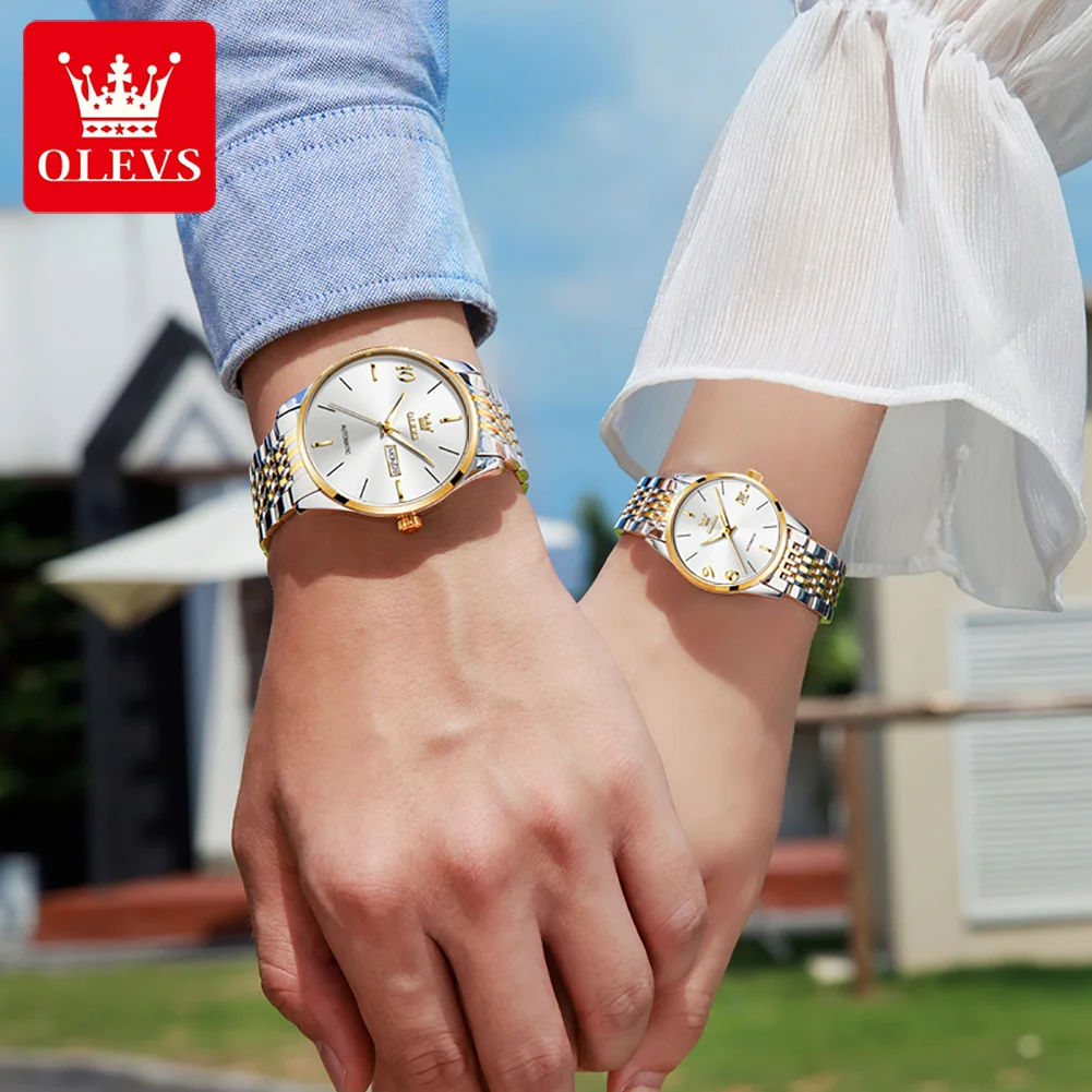 OLEVS Automatic Couple Watch Waterproof Stainless Steel Mechanical Watches Luxury Dress Self Wind Wristwatch Relogio Feminino