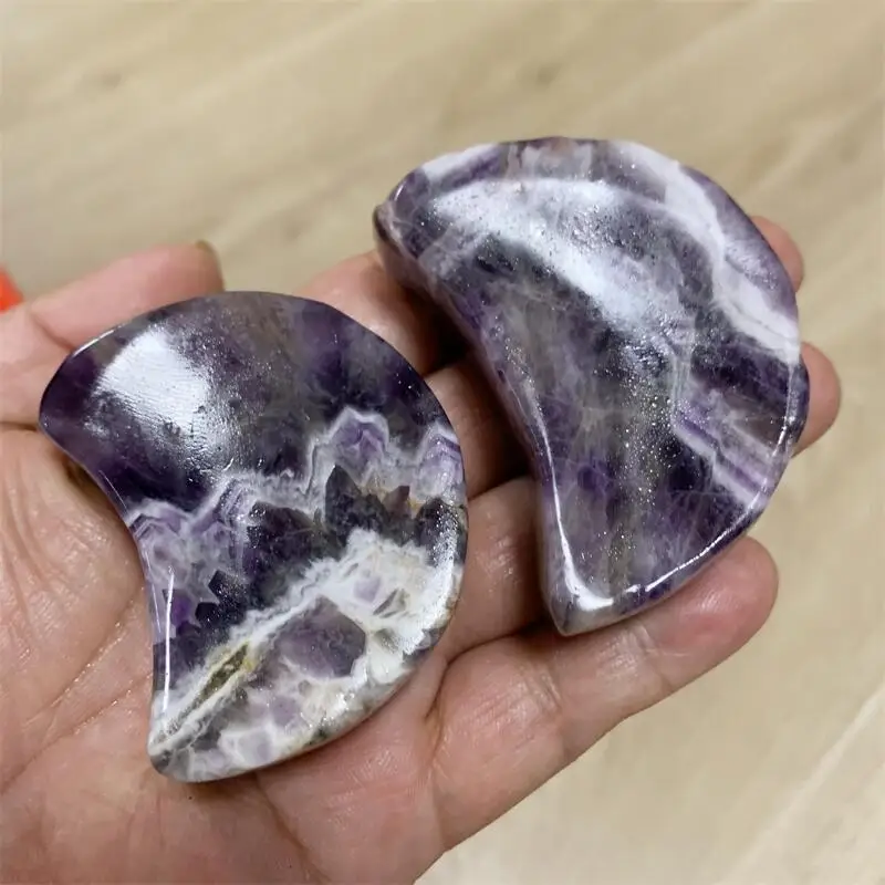 

Natural Dream Amethyst Moon Shape Crystal Bowl Hand Carved Rough Stone Healing Gemstone Home Decor 1pcs