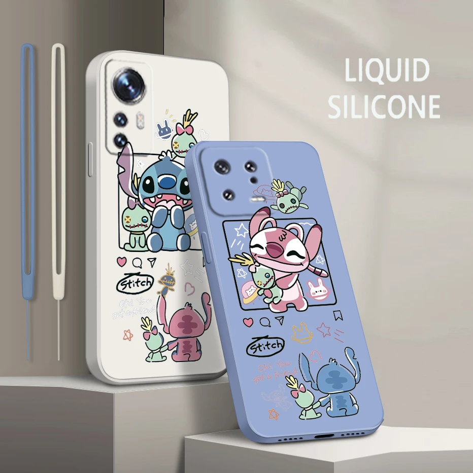 

Stitch Lilo Cute For Xiaomi Mi 13 12 12T 11 11T 10 10T 9 9SE Lite Pro Ultra A3 Liquid Rope Silicone Phone Case Coque Capa Fundas