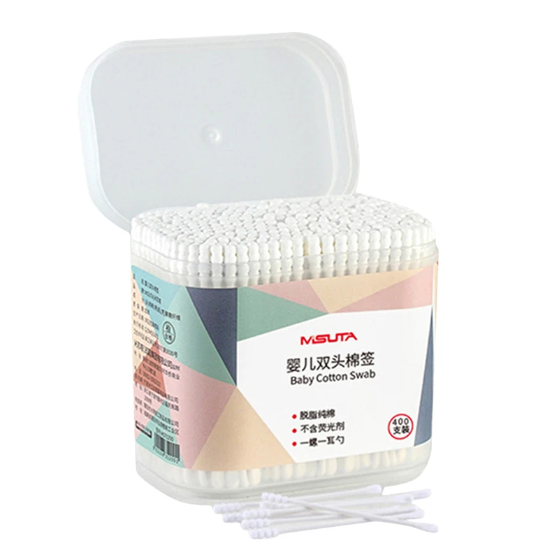 400 PCS Fine Paper Stick Double Screw Cotton Swab Baby Safety Cotton Buds Baby Clean Ears Health Tampons High Quality Supplies