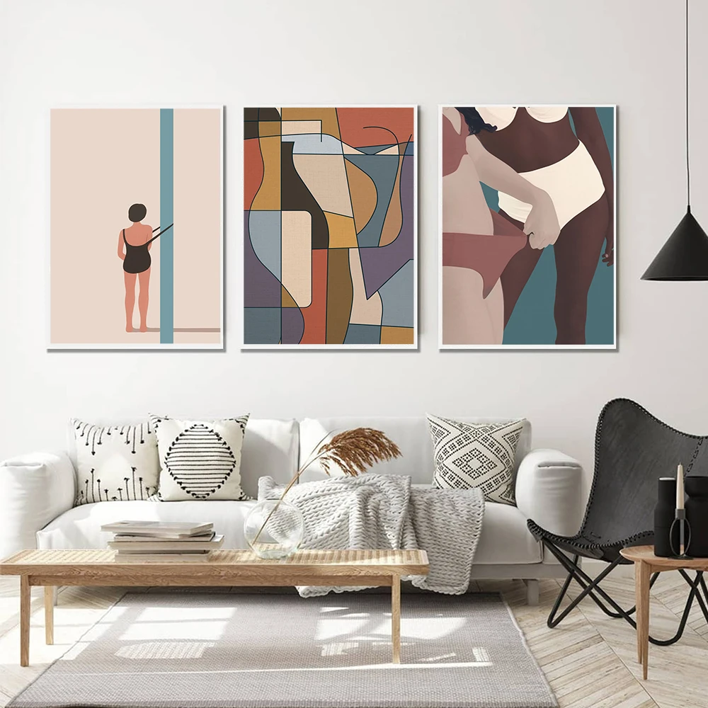 

Modern Fashion Poster Swimming Lemon Canvas Painting Beach Nordic Art Print Cartoon Girl Wall Picture For Living Room Home Decor