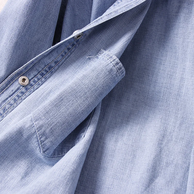 2024 Spring New Fashion Casual Pure Cotton Denim Shirts Women Asymmetric Chest Bag Sheath Shirt