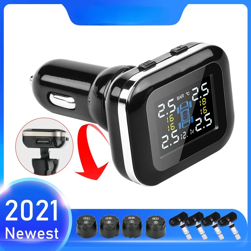 

RYWER piu nuovo accendisigari auto digitale TPMS angolo regolabile sistema di allarme pressione pneumatici auto con porta