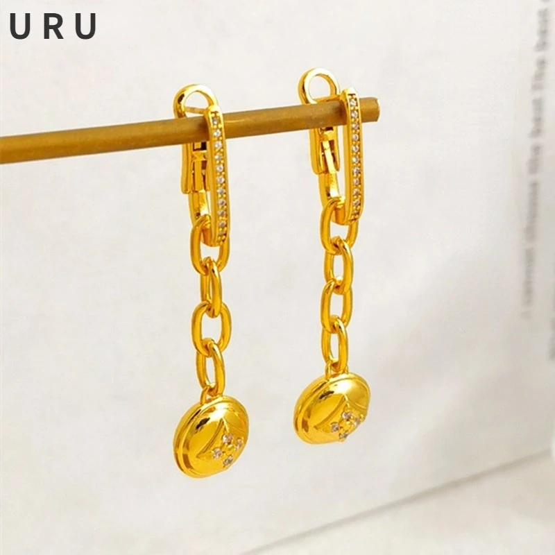 

Trendy Jewelry Drop Earrings 2021 New Trend Hot Sale Popular Style High Quality Brass Thick Plated Golden Dangle Earrings Gifts