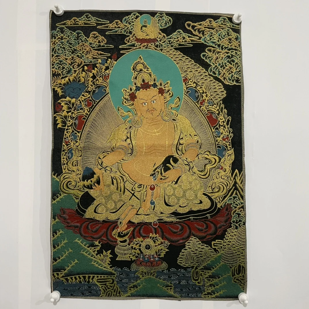 

China Embroidery Silk Thangka Fengshui Wealth" Bodhisattva Buddha " Painting Mural Handicraft Household Decoration#91