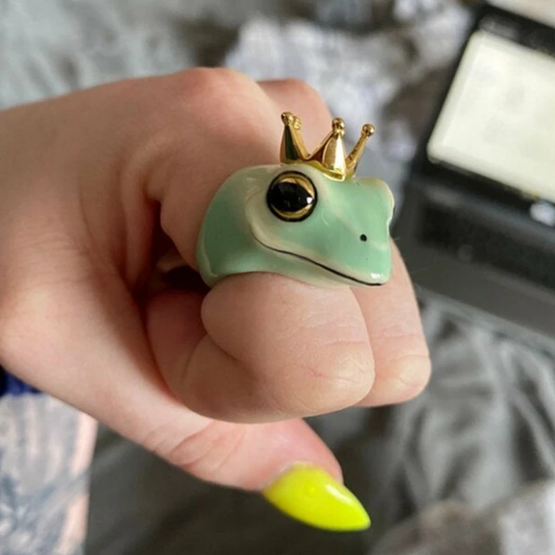 

Frog Toad Animal Rings For Women Men Artistic Design Vintage Crown Party Decoration Ring Resizable Unisex Statement Rings Gift