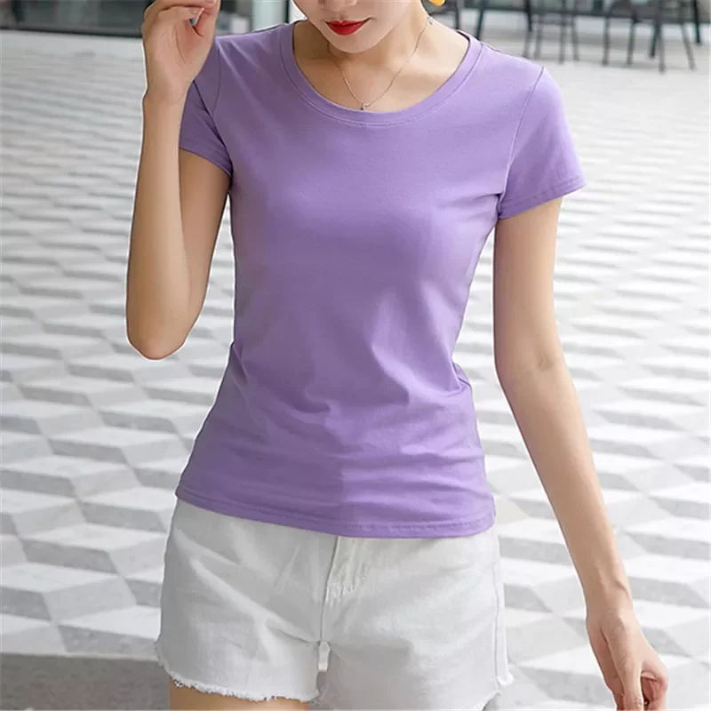 

Comfortable Fabric Mountaineering T-Shirt 14Solid Color Basic T-Shirt Women Casual Summer Top Korean Hipster T-Shirt S-XL