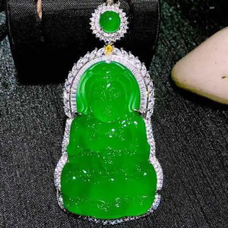 

Natural Green Jade Buddha Pendant Necklace Men Women Feng Shui Charms Guanyin Amulet Jades Necklaces 925 Silver Jadeite Jewelry