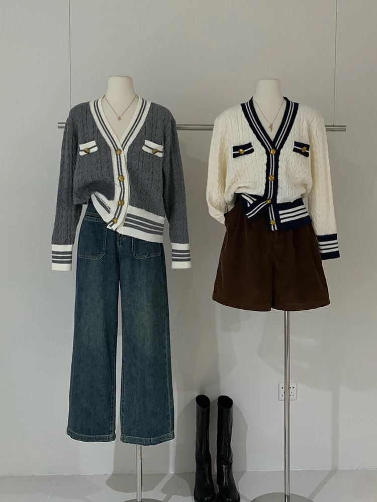 

Korean Autumn Women Cashmere Top Single Breasted V-Neck Cozy Sweater 2023 Knitted New Fashion Pullover Casual Baggy Outerwear