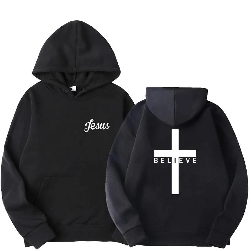 

Men's Believe Cross Jesus Printed Hoodies Man Design Drawstring Sweatshirts Harajuku Spring Autumn Hooded Streetwear Sportwear