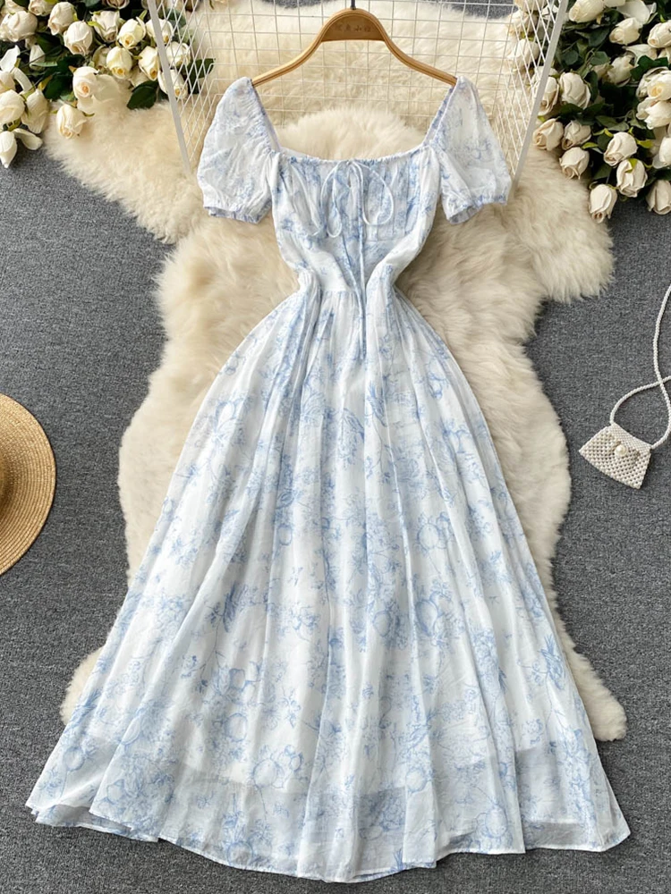 

Fitaylor летнее сексуальное женское платье миди с вырезом лодочкой и пышными рукавами Повседневное приталенное платье с цветочным принтом пла...