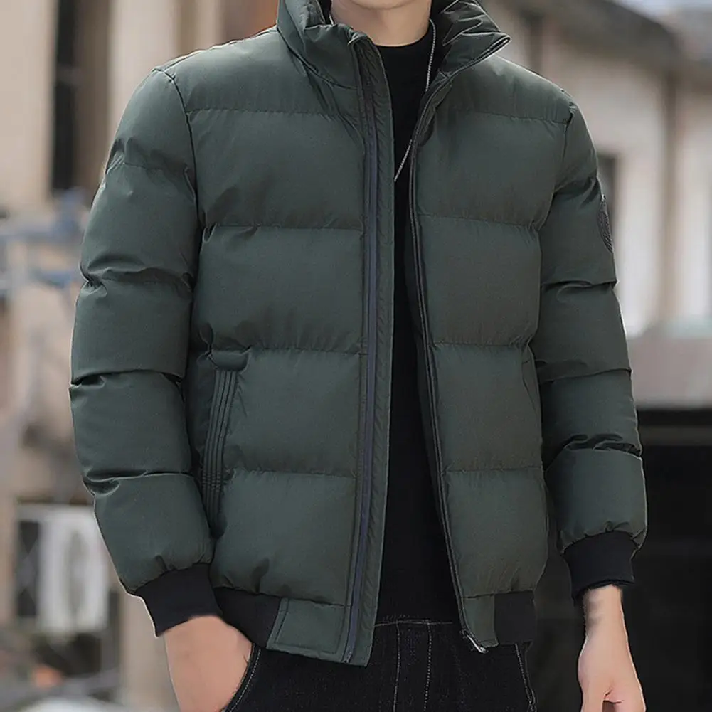 Puffer Jacket Men Stand Collar Casual Streetwear Cotton Padded Thick Warm Coat Lightweight Men Streetwear Clothes