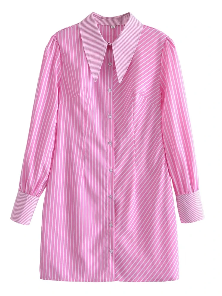 

XEASY Vintage 2022 New Spring Striped Print Women Mini Dresses Fashion Female V Neck Long Sleeve Sweet Dress Loose Chic