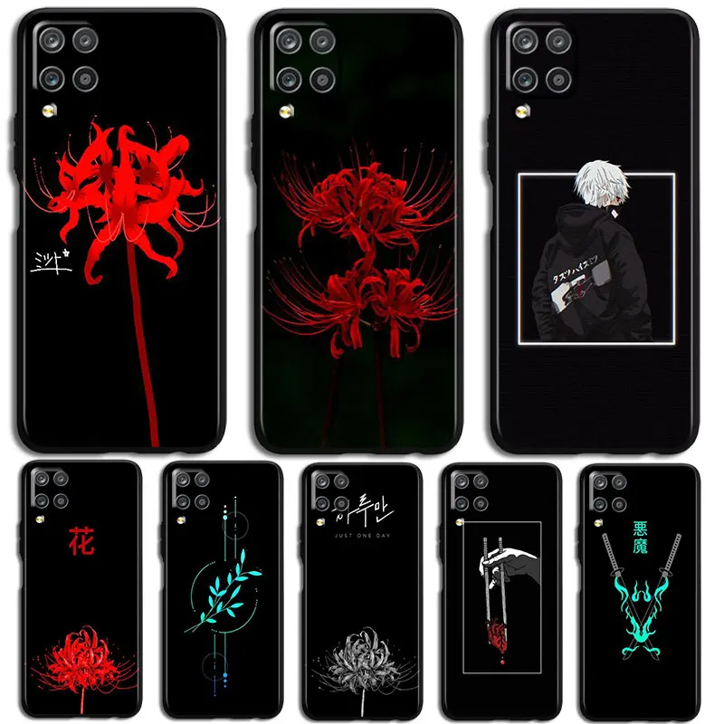 

Tokyo ghoul red flowers Phone Case For Samsung Galaxy A10 A20 A30 A2 Core A40 A50 S E A60 A70S A70 A80 A90 Black luxury Back