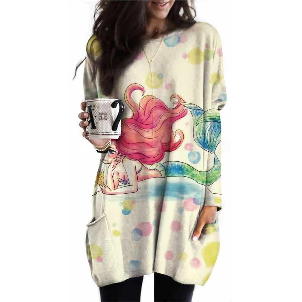 Женская футболка с длинным рукавом осенне-зимний топ одежда принтом Принцессы