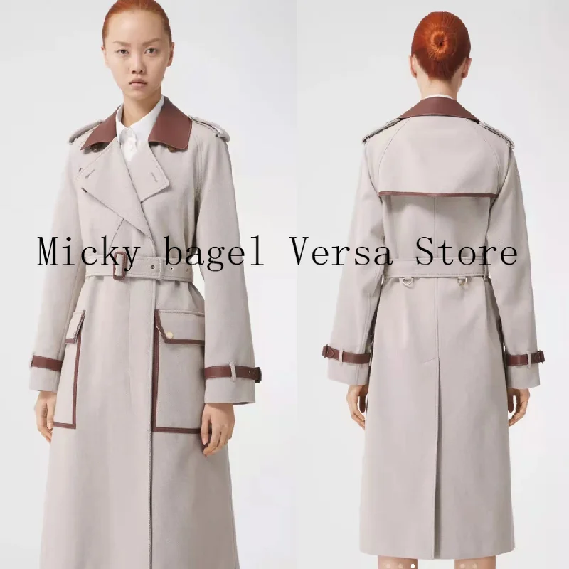 

Роскошный дизайн 2022, модная кожаная ветровка контрастных цветов, Женское пальто, яркая ветровка средней и длинной длины