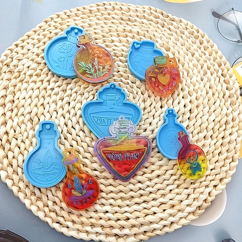 

5Pcs Vase Bottle Silicone Keychain Mold Resin Silicone Pendant Mold for DIY Keychain Decor Homemade Pendant Craft Tool
