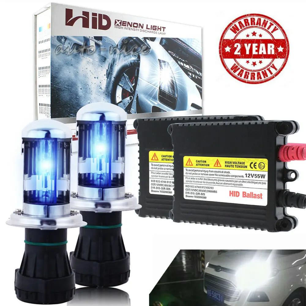 

55W Glofe H4 Bi-Xenon Hid Headlight Kit Light Bulbs 6000K Hb2 9003 Plug Play