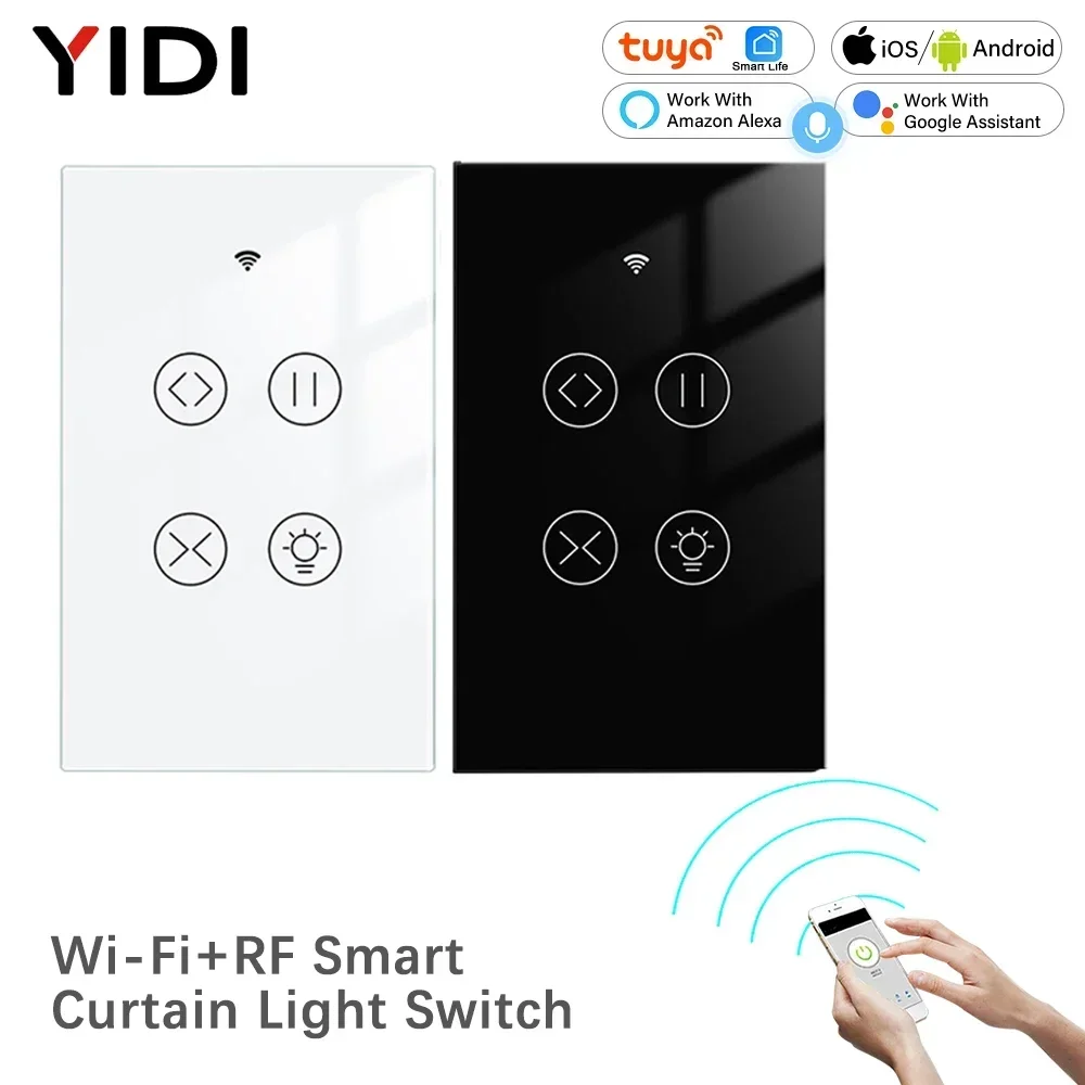 Tuya WiFi RF433 Стеклянная панель Штора Световой сенсорный переключатель Приложение