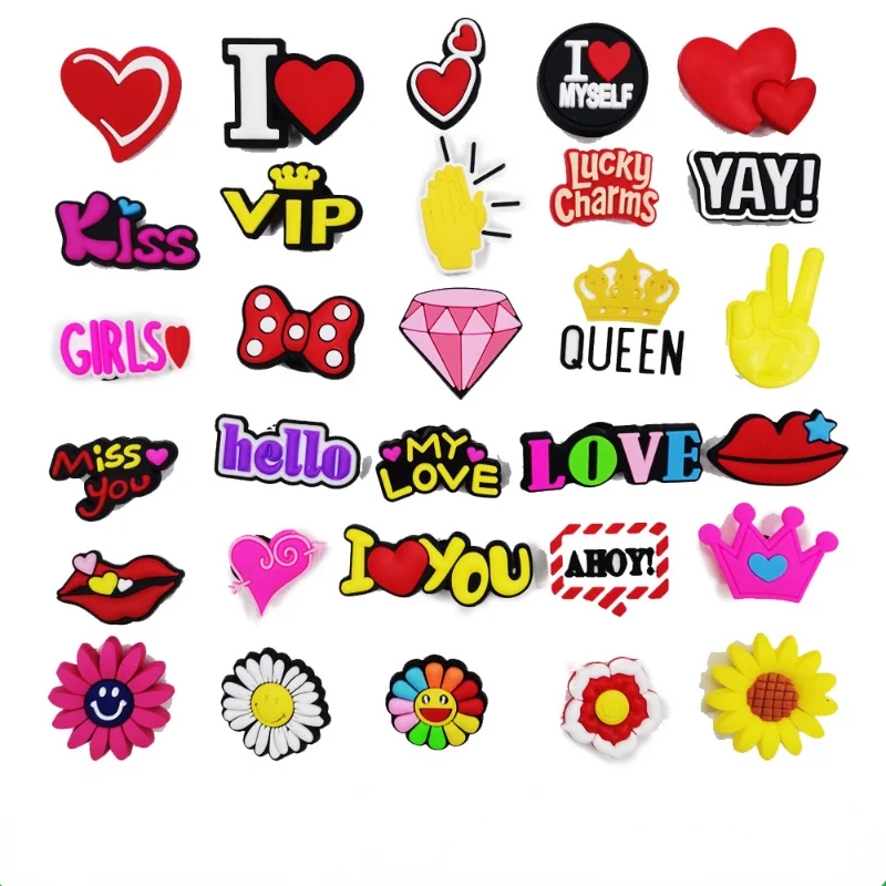 30PCS/Set Shoes Charms Croc Lovely English Letters Shoes Decoration Buckle Flowers Sandals Accessories Kids Gifts Wholesale