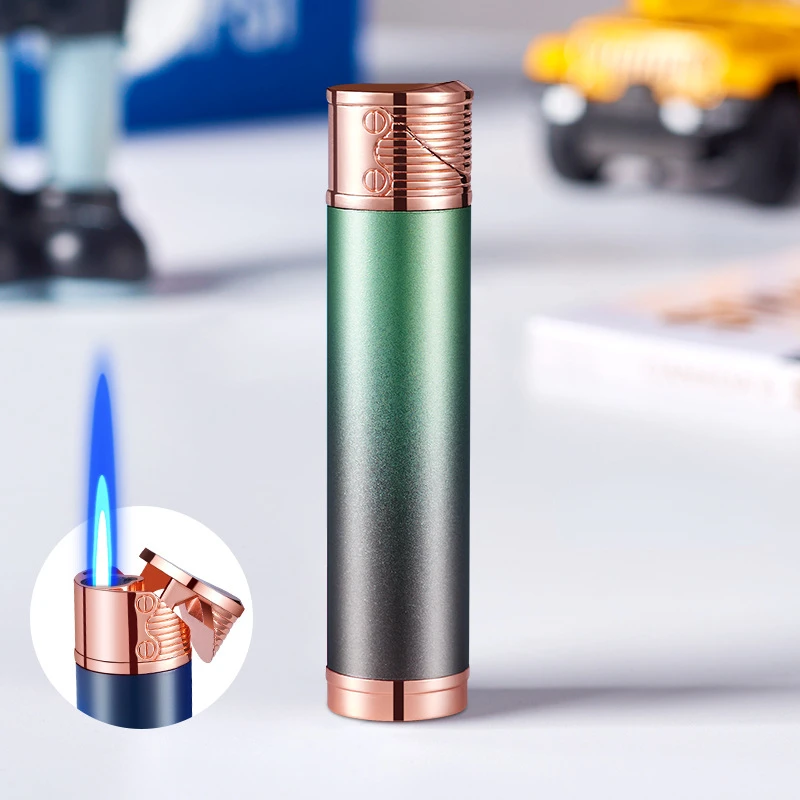 Hot Selling Product Lighter Gradient Color Inflatable Windproof Blue Flame Lighter Small and Exquisite Metal Material