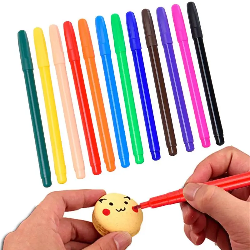 

Пищевые ручки, 12-цветные пищевые чернильные маркеры для пищевых продуктов, пигментная ручка, инструмент для украшения тортов, съедобные писатели для кухни Su