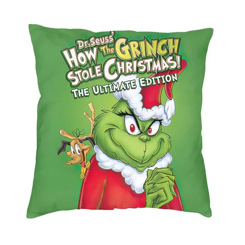 Christmas Green Hair Grinch Cushion Cover 40x40cm Home Decorative Print Throw Pillow Case for Car Two Side
